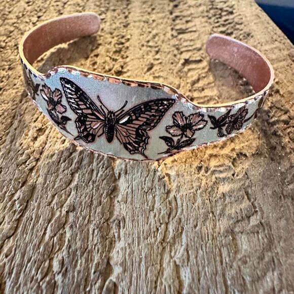 Boho Copper Diamond Cut Elegant Butterfly Cuff Bracelet ,Gift Box - Picture 3 of 7